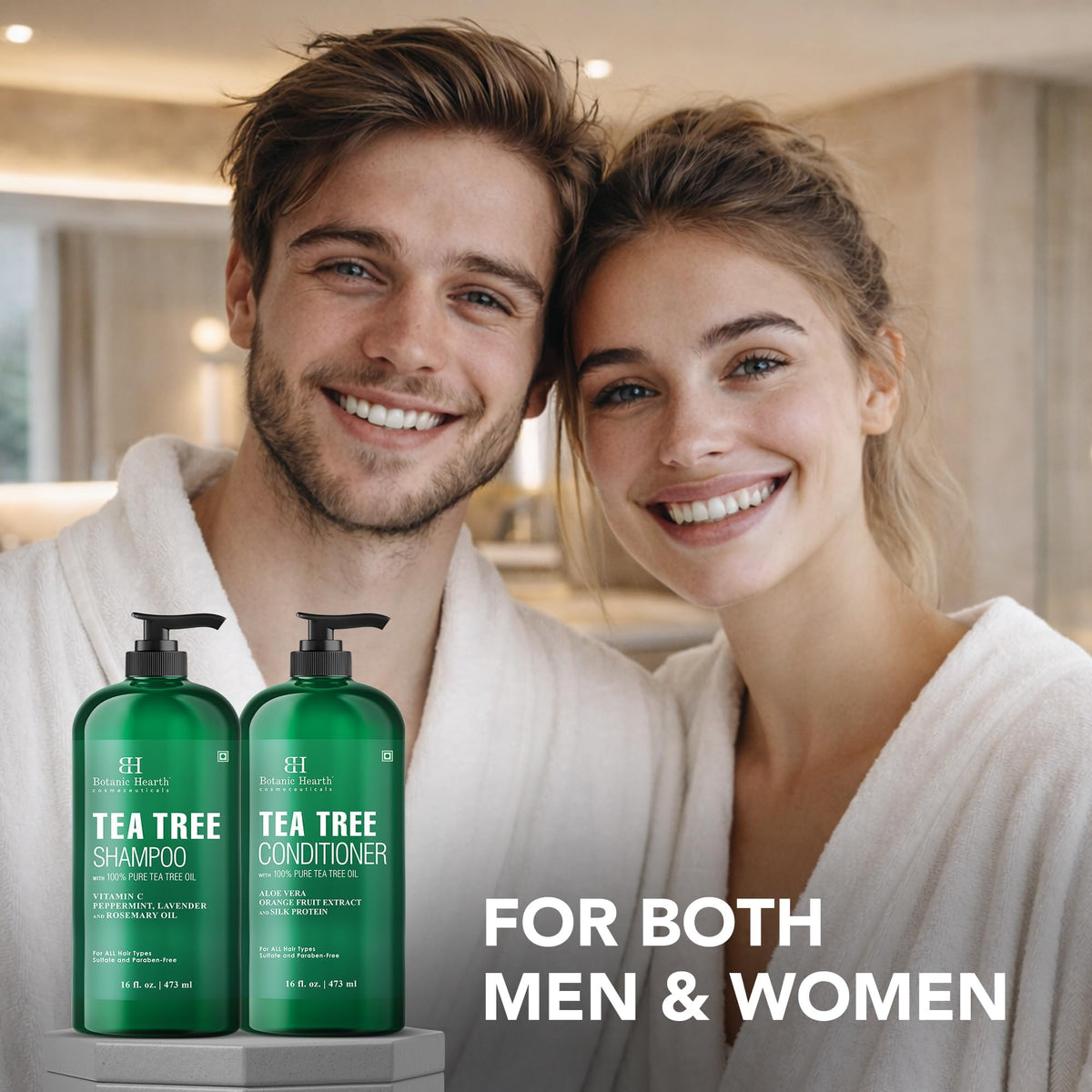 Botanic Hearth Tea Tree Shampoo and Conditioner set lifestyle scene