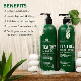 Botanic Hearth Tea Tree Shampoo in use on hair