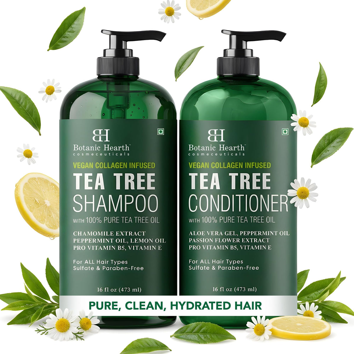 Botanic Hearth Vegan Collagen Tea Tree Shampoo front view 16 fl oz