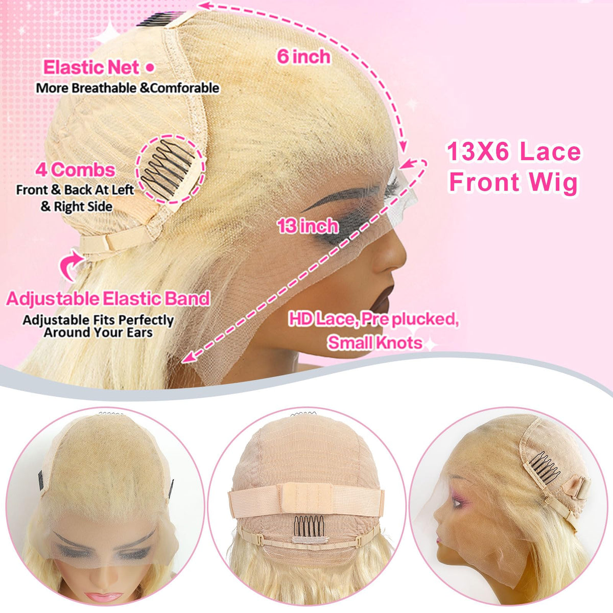 BOTNNS 28 Inch 613 Blonde Lace Front Wig close-up of lace