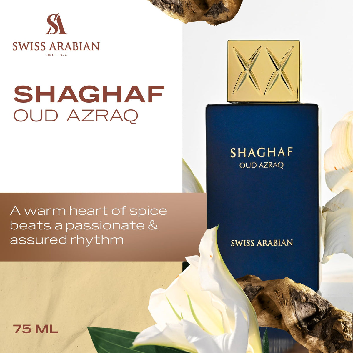 Bottle of Swiss Arabian Shaghaf Oud Azraq with packaging