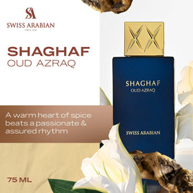 Bottle of Swiss Arabian Shaghaf Oud Azraq with packaging