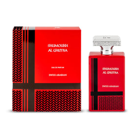 Bottle of Swiss Arabian Shumoukh Al Ghutra with elegant packaging