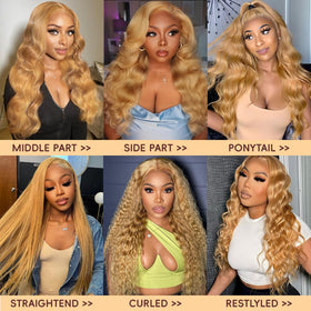 Boumon Honey Blonde Wig back view with 30 inch length