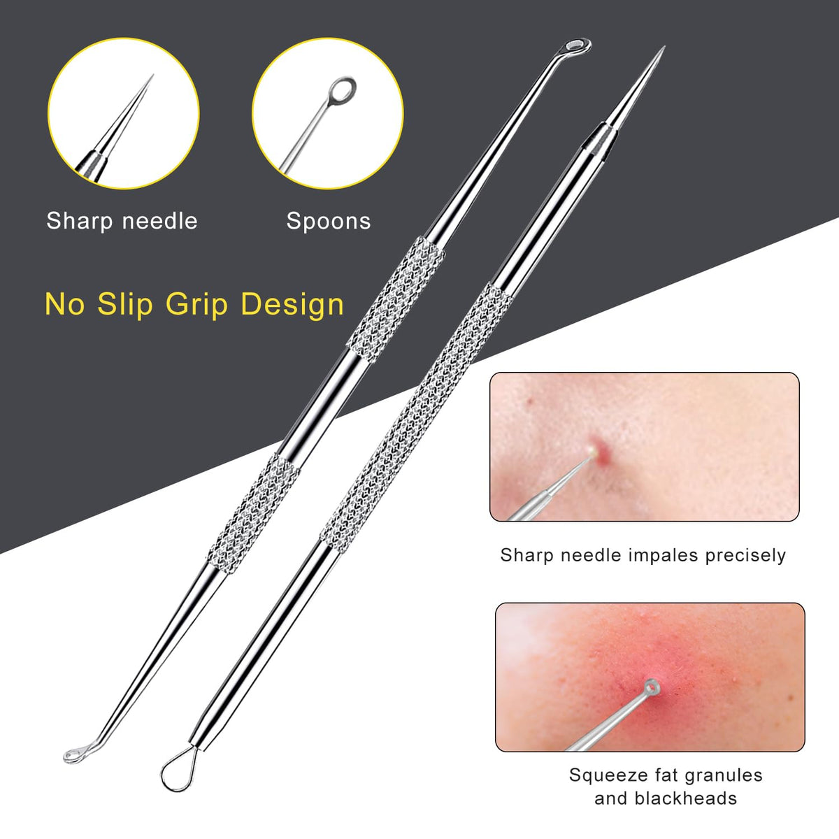 Boxoyx Pimple Popper Tool Kit with ergonomic handles
