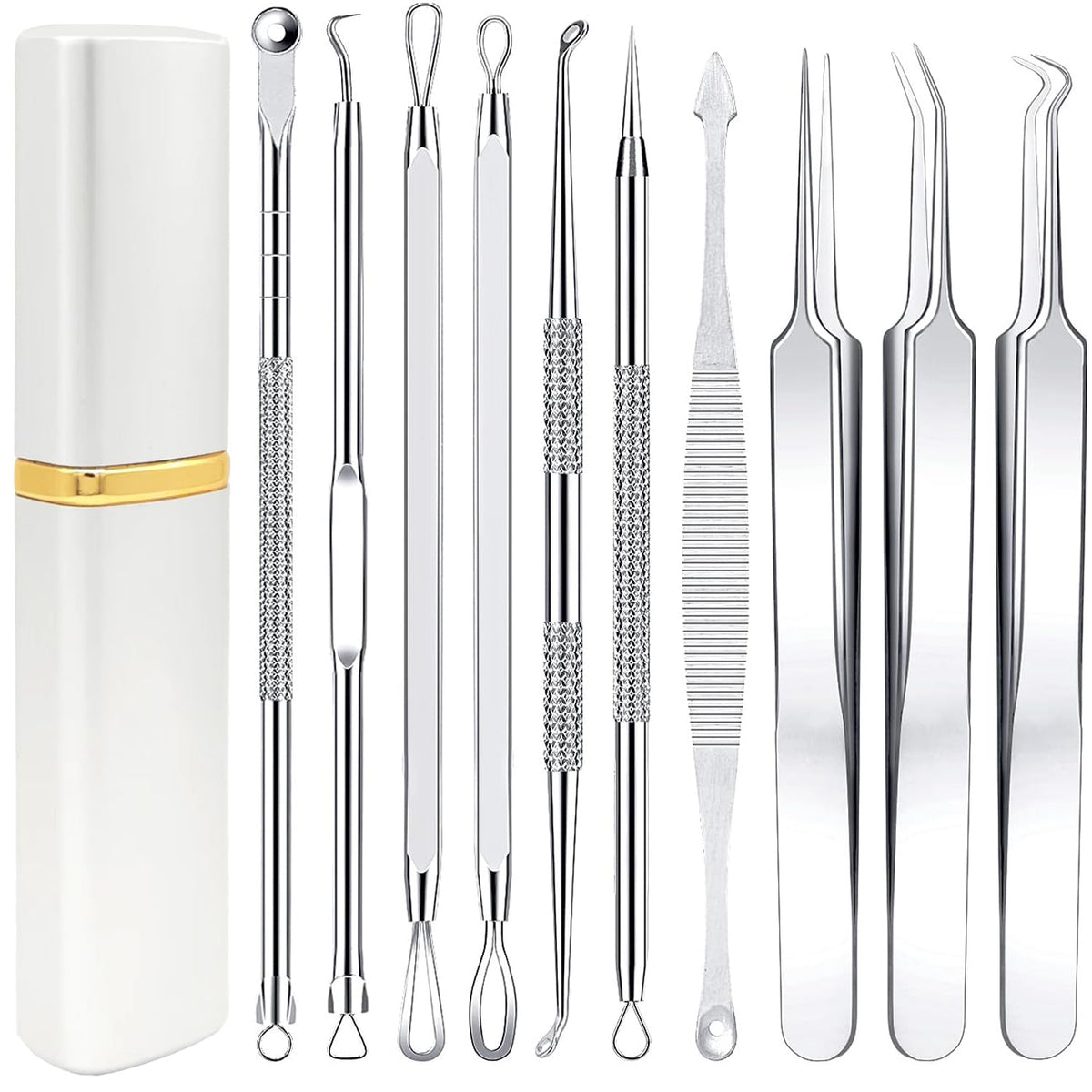 Boxoyx Pimple Popper Tool Kit with metal case front view