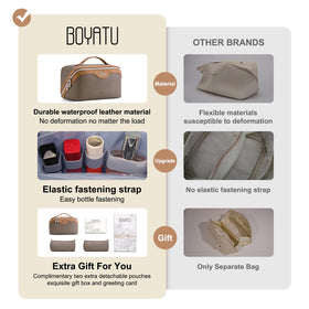 BOYATU travel cosmetic bag with various makeup products