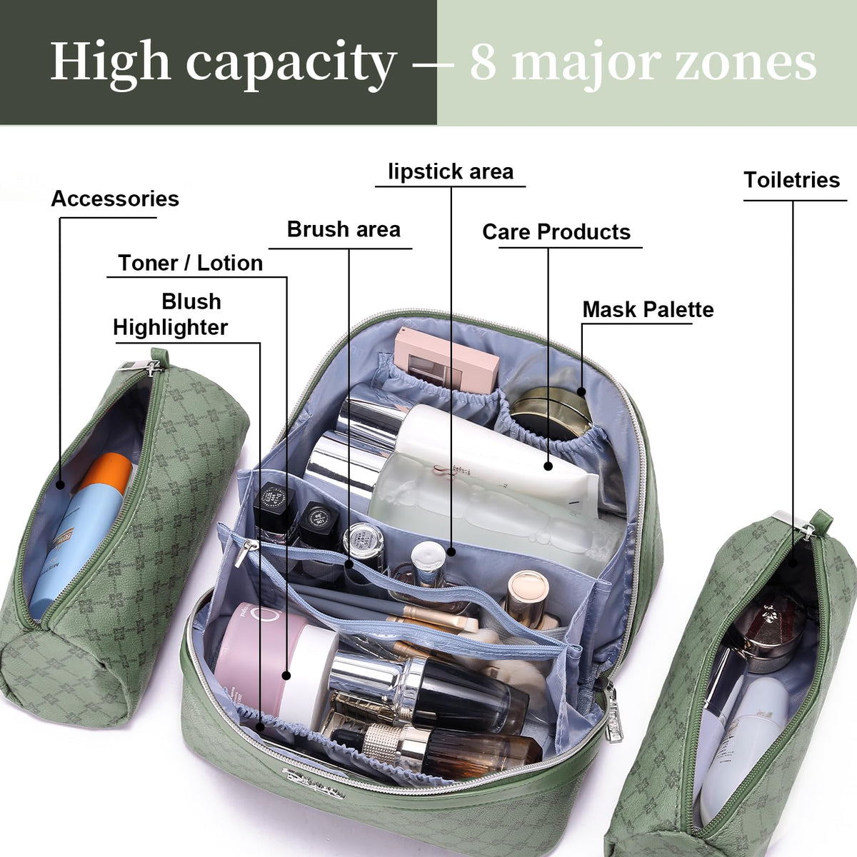 BOYATU Travel Makeup Bag open-flat design displaying contents