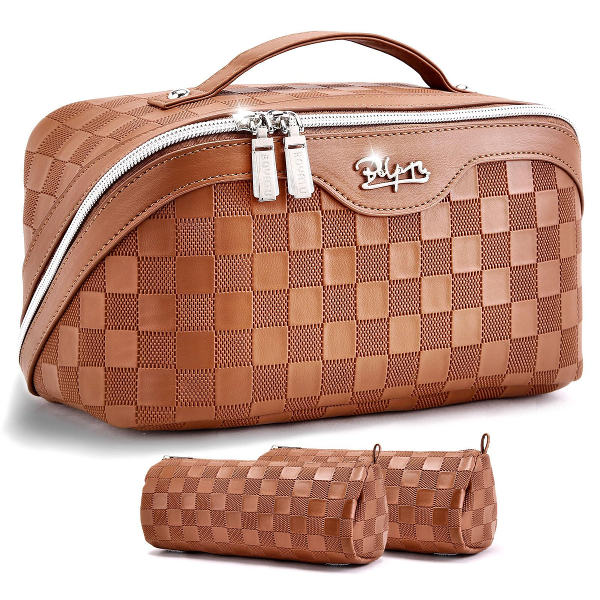 BOYATU Travel Makeup Bag Organizer 3-piece set open flat