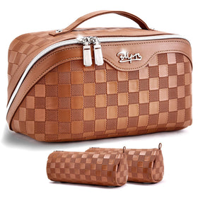 BOYATU Travel Makeup Bag Organizer 3-piece set open flat