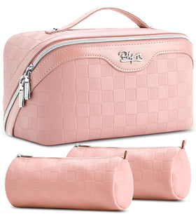 BOYATU Travel Makeup Bag Organizer front view in dreamy pink