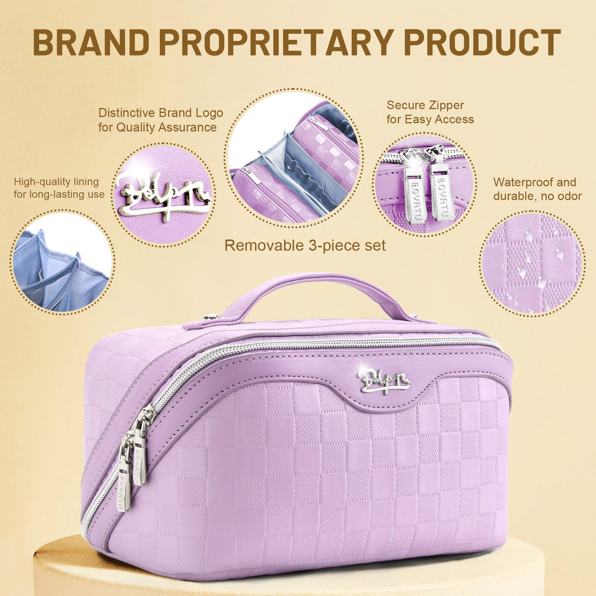 BOYATU Travel Makeup Bag Organizer side view with zipper
