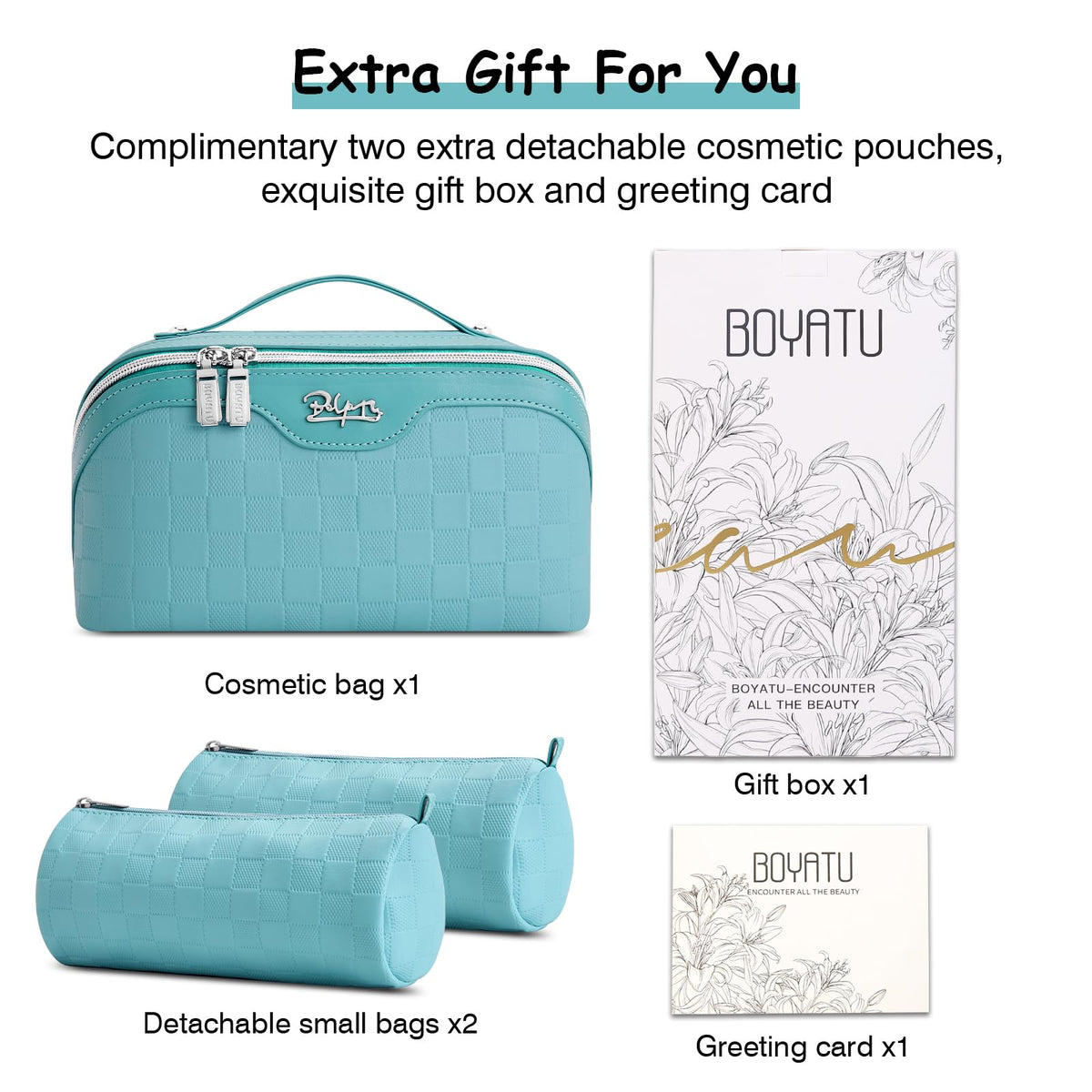 BOYATU Travel Makeup Bag Organizer waterproof compartment close-up