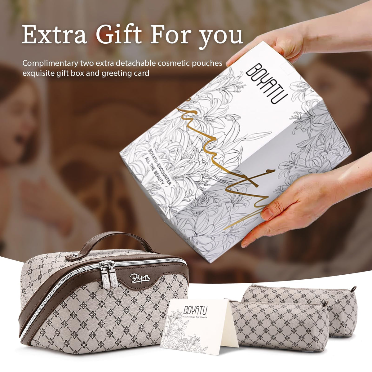BOYATU Travel Makeup Bag Set close-up of zipper detail
