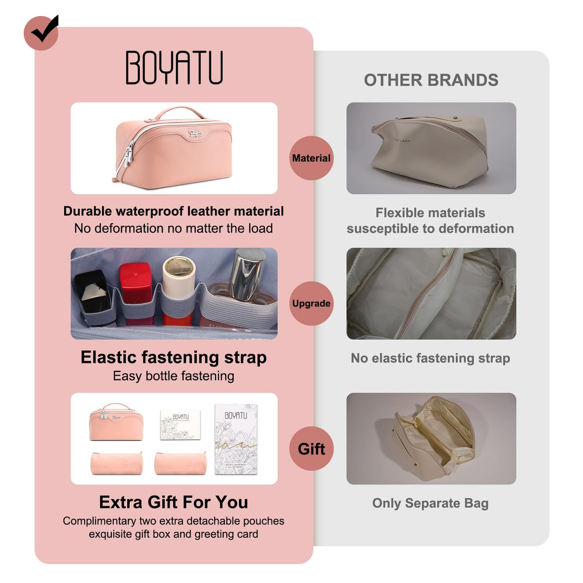 BOYATU Travel Makeup Bag set displayed outdoors
