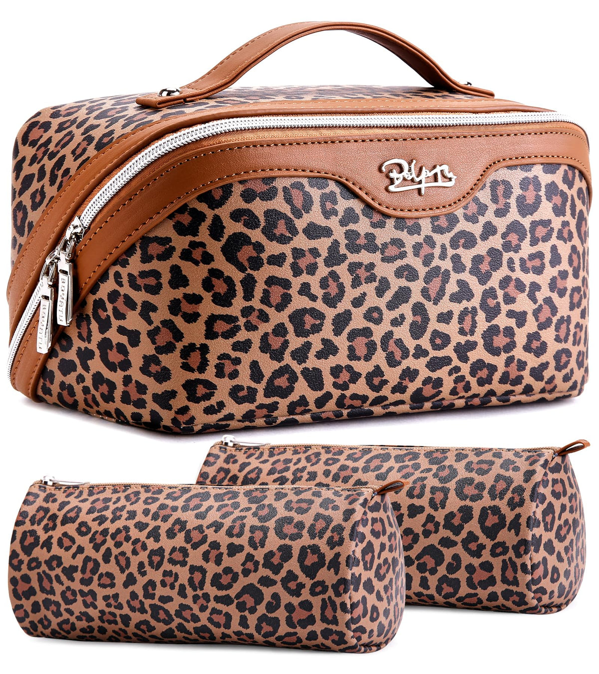 BOYATU Travel Makeup Bag Set front view with leopard print design