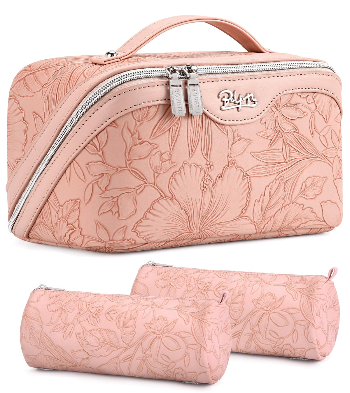 BOYATU Travel Makeup Bag Set of 3 floral design front view