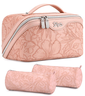 BOYATU Travel Makeup Bag Set of 3 floral design front view