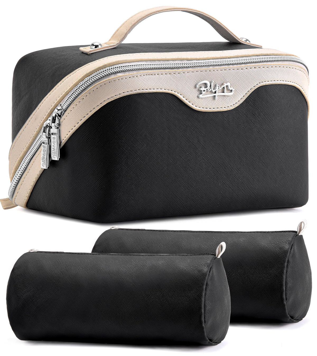 BOYATU Travel Makeup Bag Set of 3 in black, front view