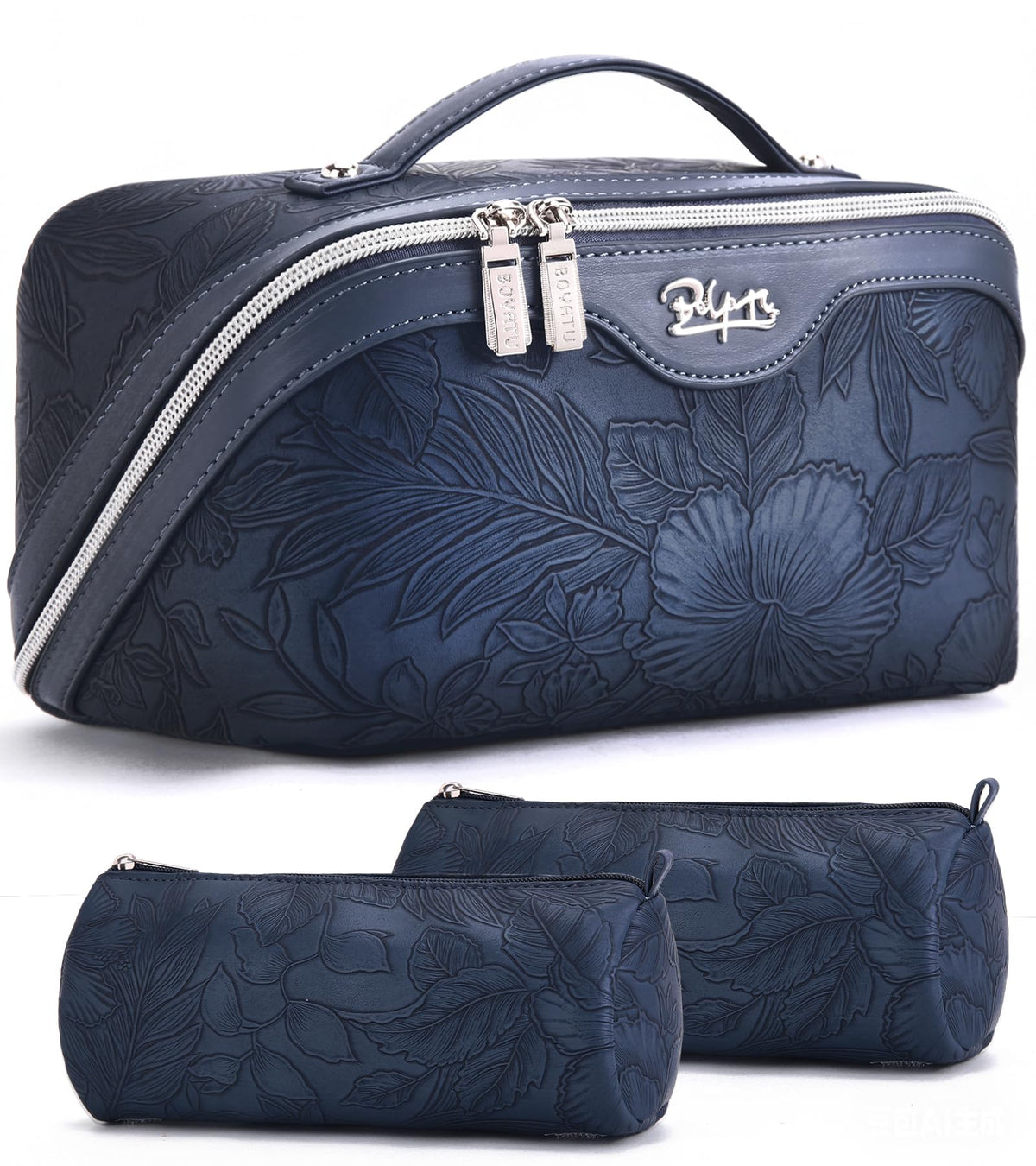 BOYATU Travel Makeup Bag Set of 3 in floral design front view