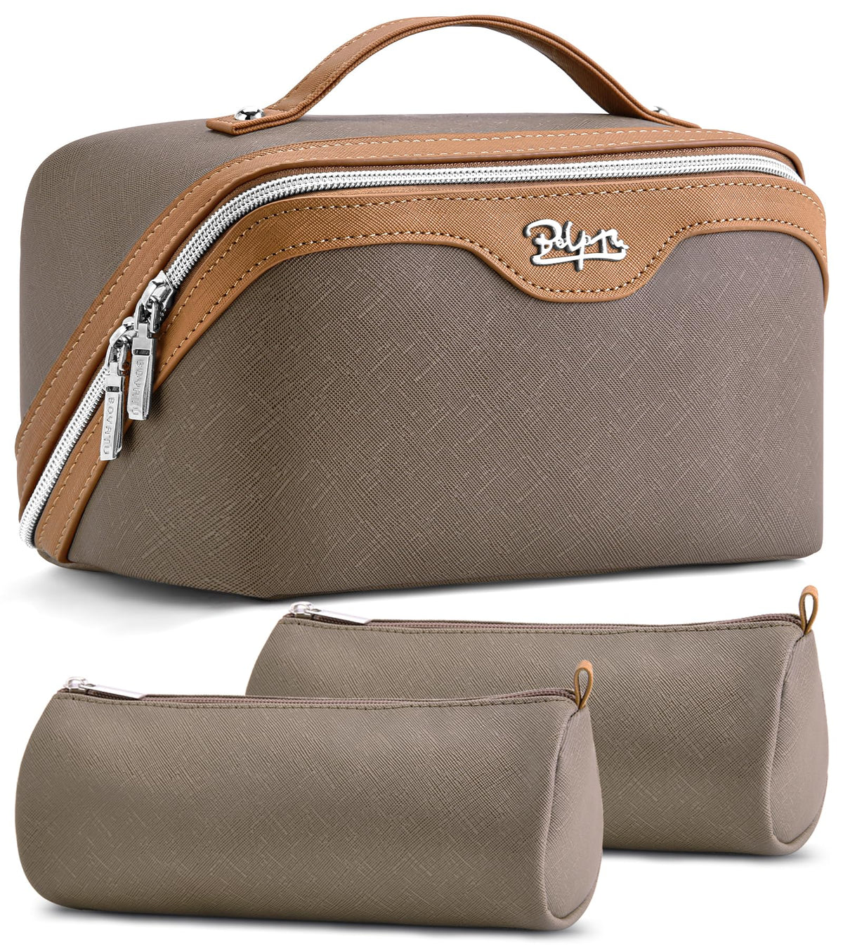 BOYATU Travel Makeup Bag Set of 3 in grey, front view