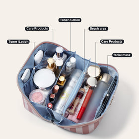 BOYATU Travel Makeup Bag Set open-flat design showing compartments