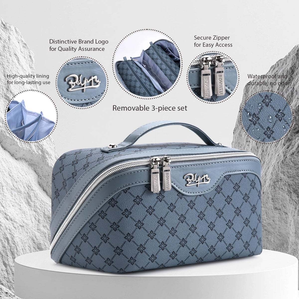 BOYATU Travel Makeup Bag Set open showing compartments