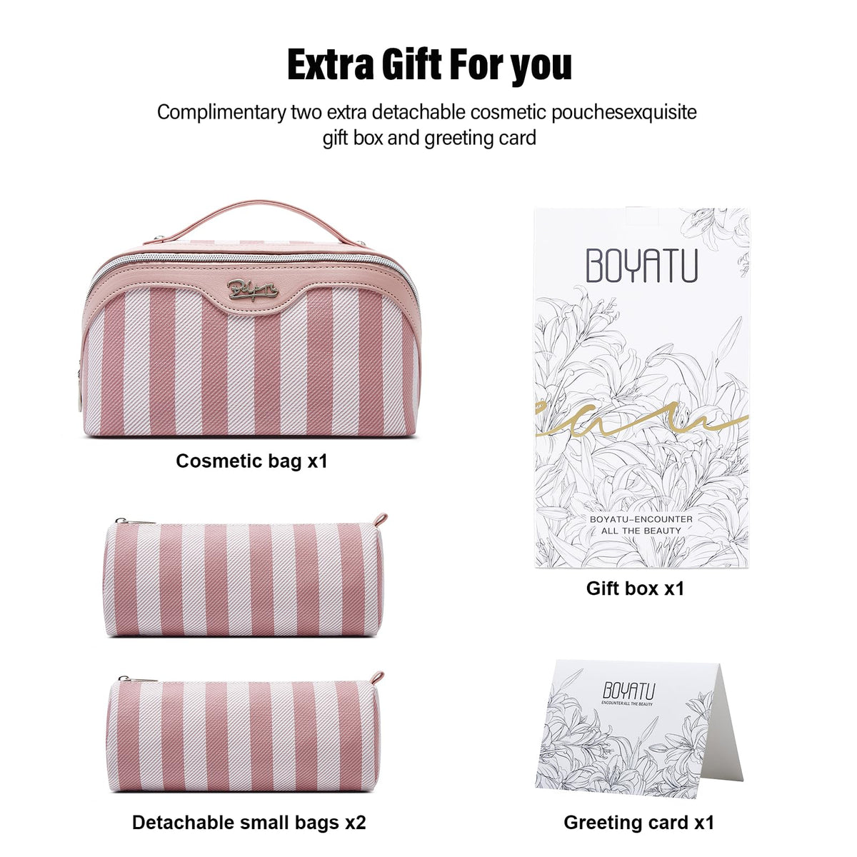 BOYATU Travel Makeup Bag Set side view displaying size
