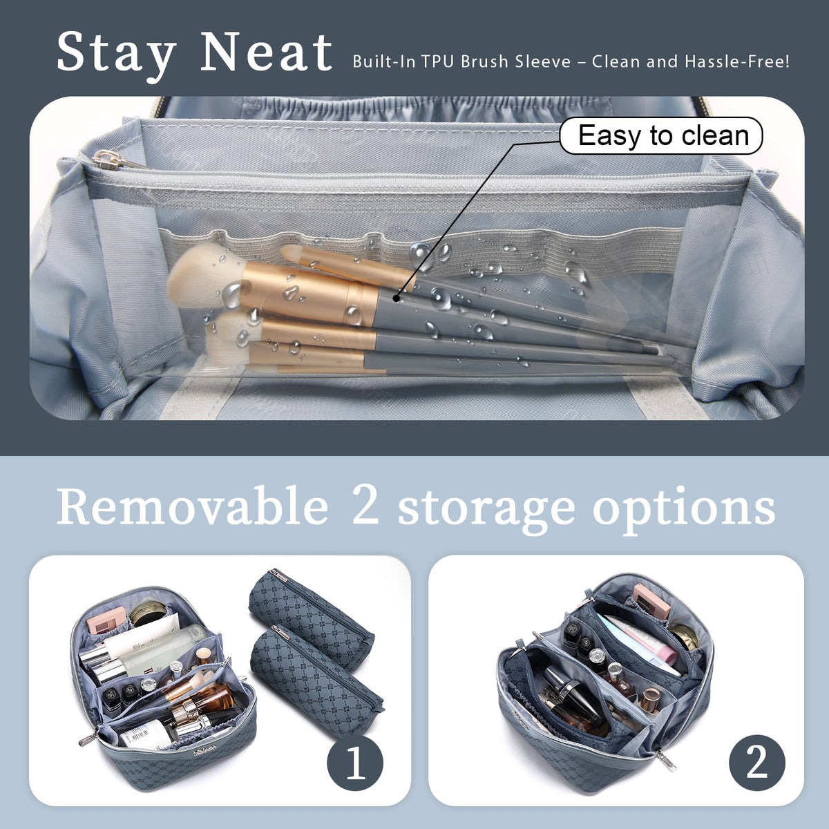 BOYATU Travel Makeup Bag Set side view with zipper