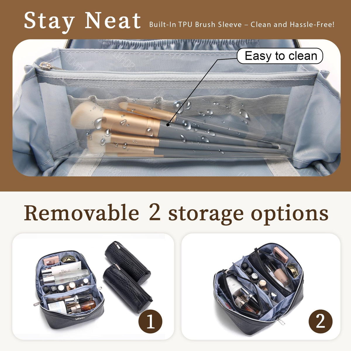 BOYATU Travel Makeup Bag Set with detachable zipper storage bags
