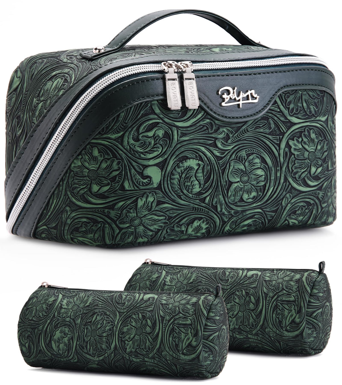 BOYATU Travel Makeup Bags Set 3 Pcs Floral Cosmetic Organiser front view