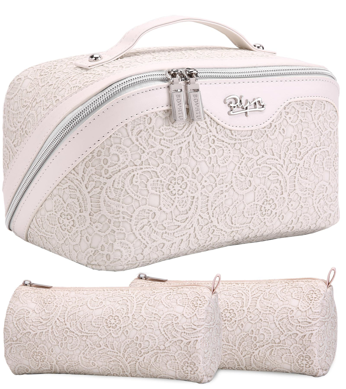 BOYATU Travel Makeup Bags Set front view, elegant floral design