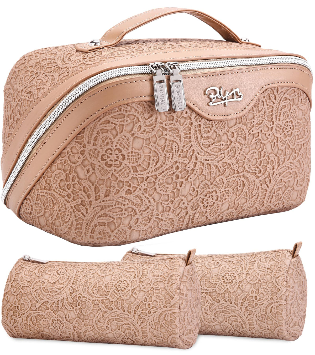 BOYATU Travel Makeup Bags Set front view in tan
