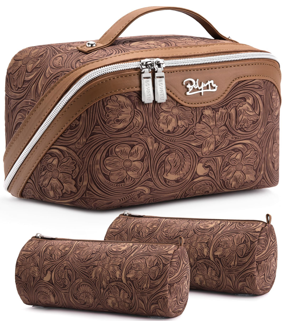 BOYATU Travel Makeup Bags Set front view with floral design