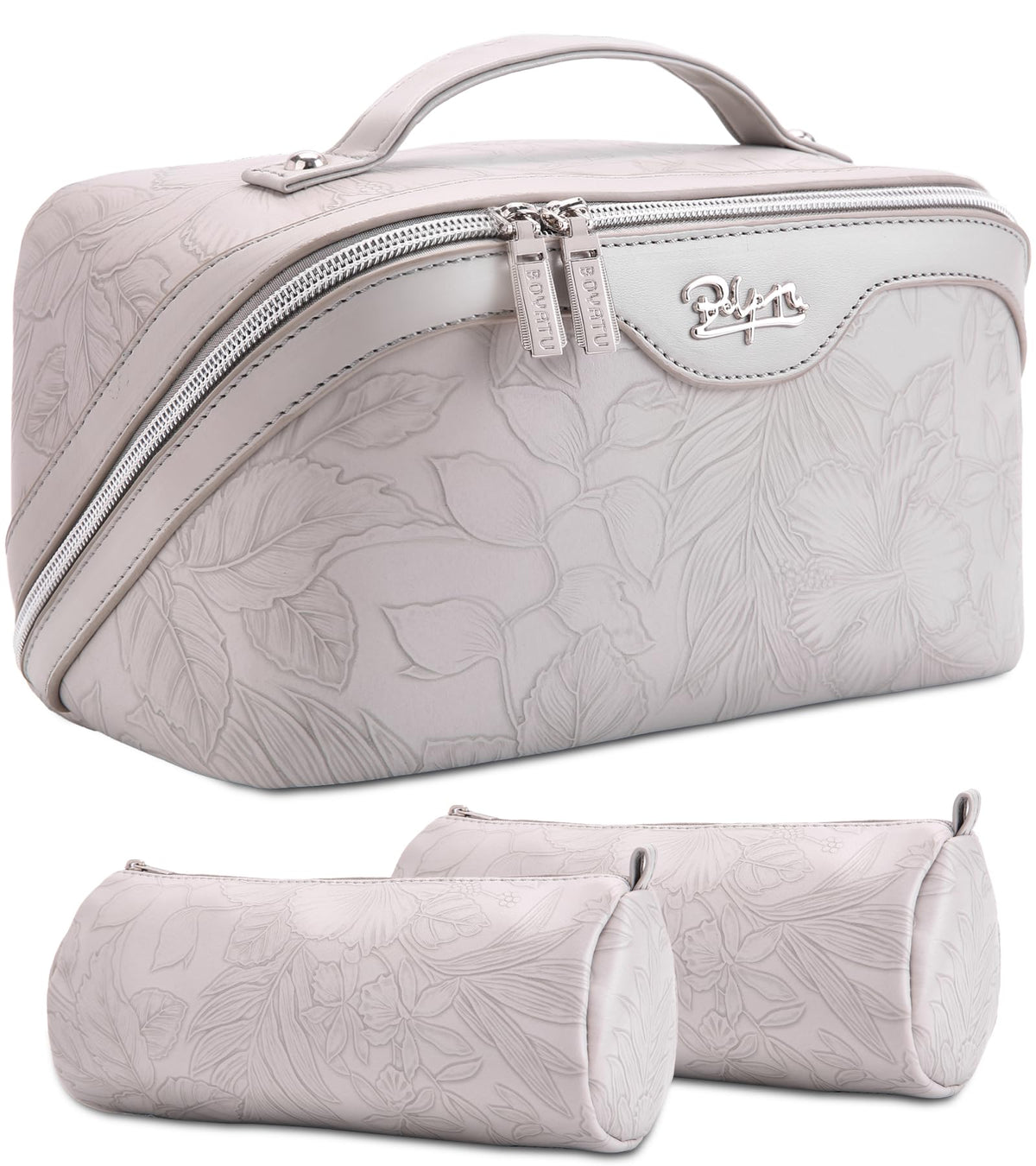 BOYATU Travel Makeup Bags Set in floral design, front view
