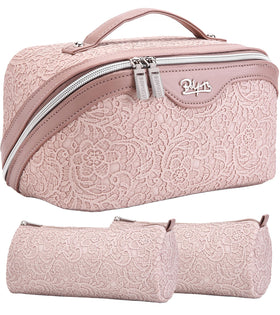 BOYATU Travel Makeup Bags Set in light pink with floral design
