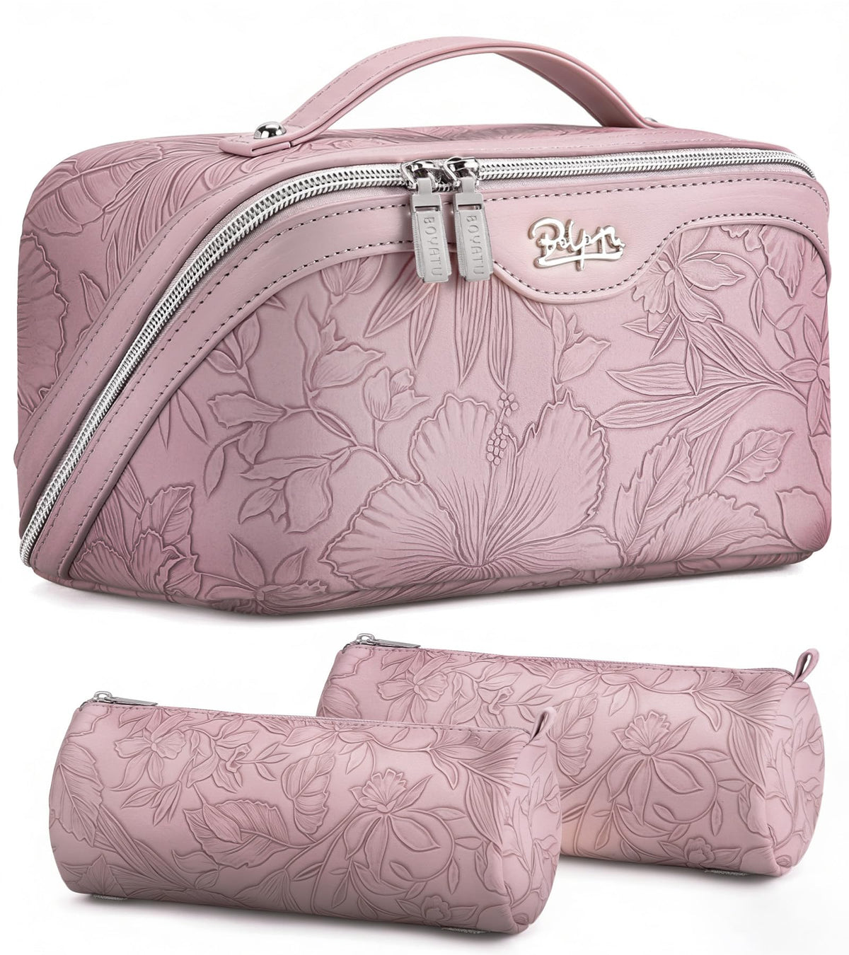BOYATU Travel Makeup Bags Set of 3 floral design front view