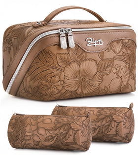 BOYATU Travel Makeup Bags Set of 3 in floral design, front view