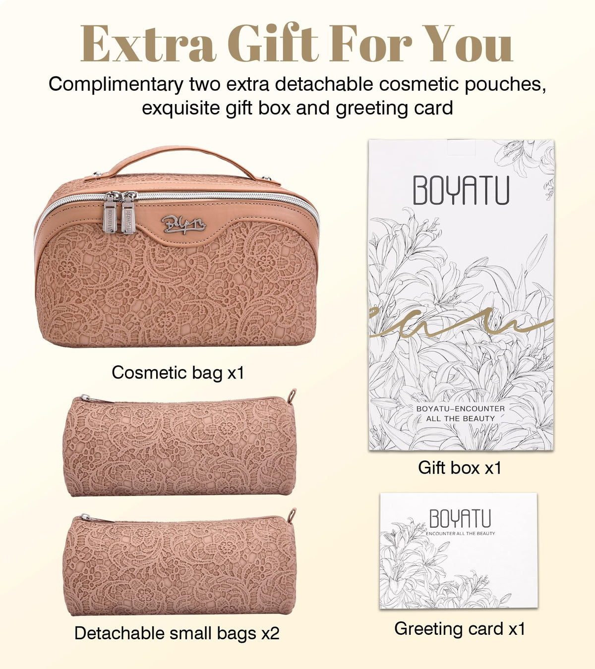 BOYATU Travel Makeup Bags Set with detachable pouches