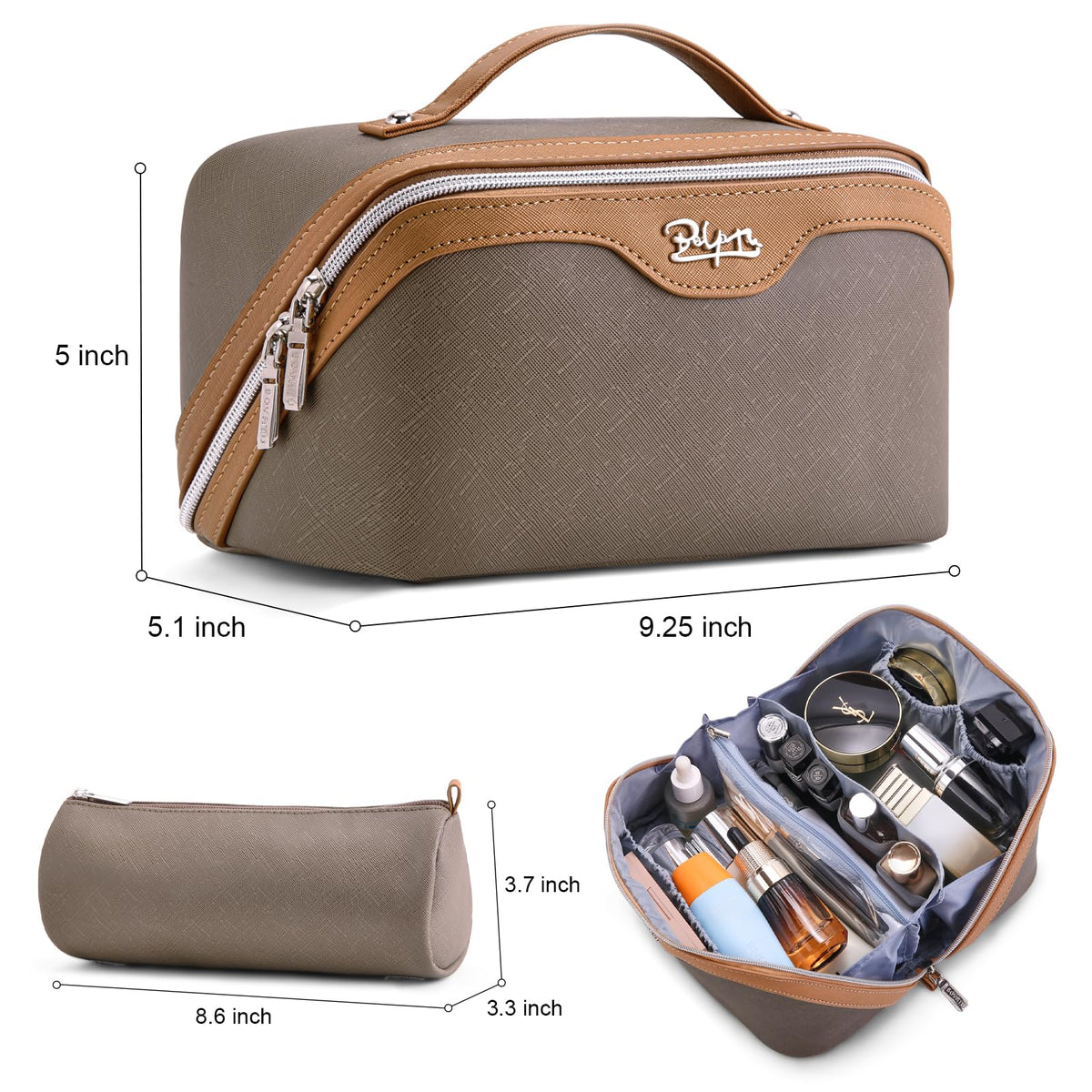 BOYATU waterproof vegan leather makeup bag set, side view