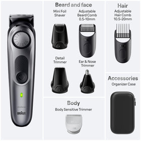 Braun All-in-One Style Kit 7410 with cleaning brush and pouch