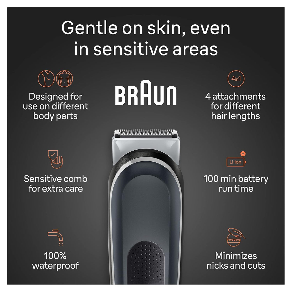 Braun Body Groomer Series 5 5360 displayed with battery and charging information