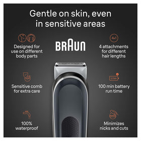 Braun Body Groomer Series 5 5360 displayed with battery and charging information