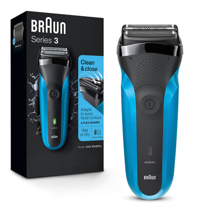 Braun Series 3 3010s Electric Shaver front view, blue