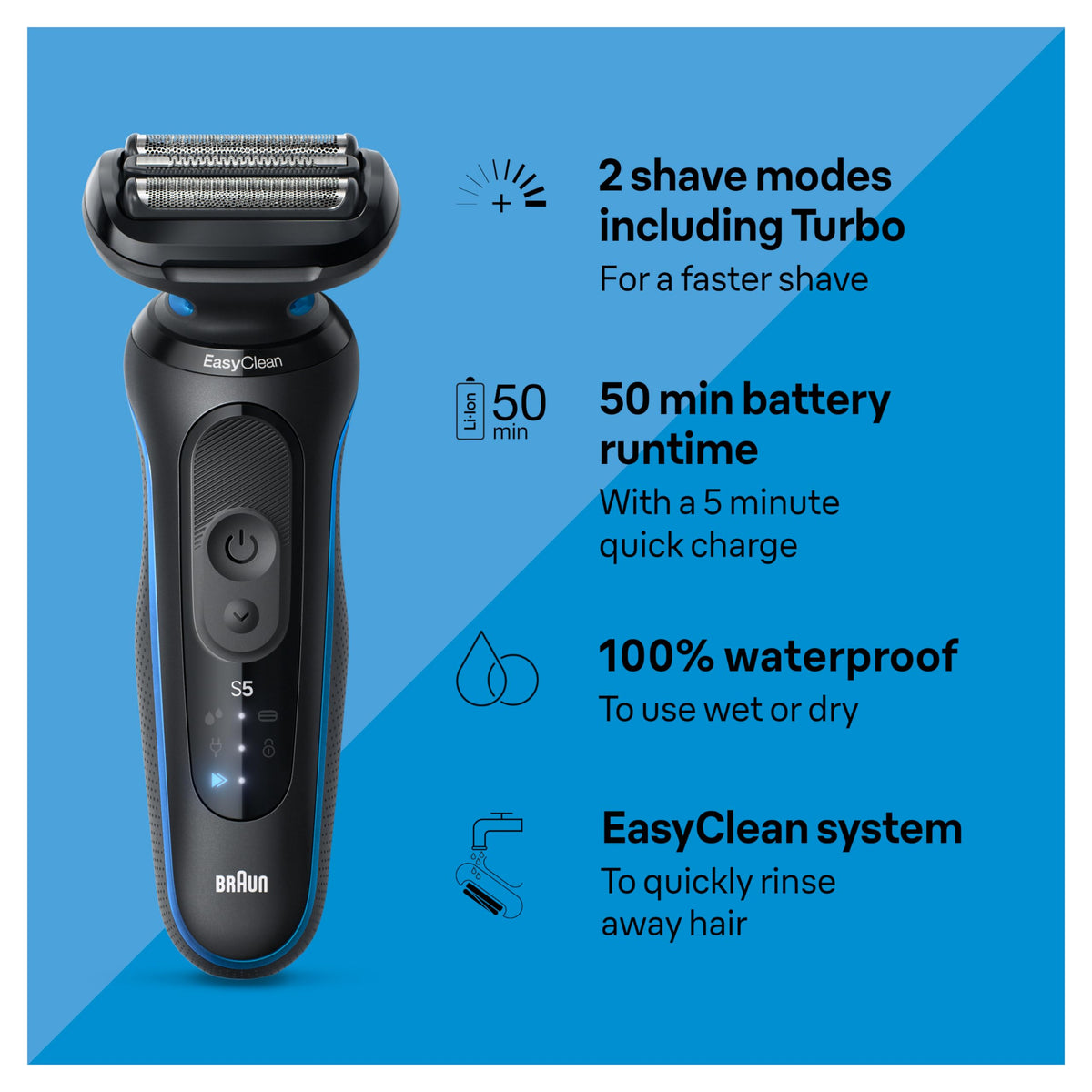 Braun Series 5 5150cs electric shaver side view with charging stand