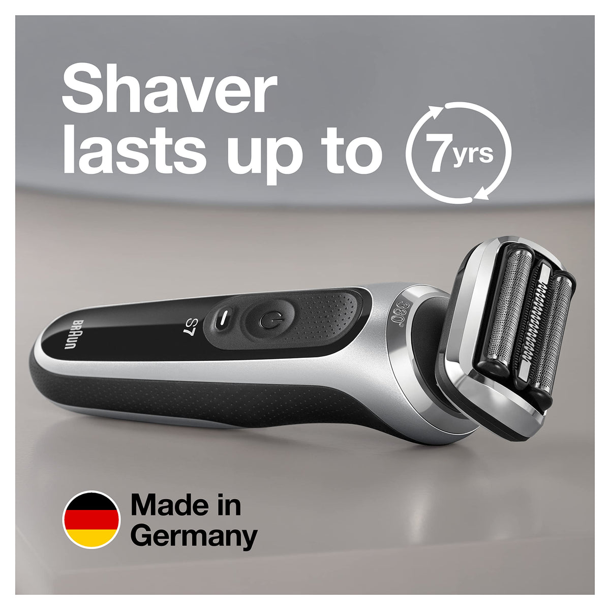Braun Series 7 7071cc Flex Electric Razor on a bathroom counter