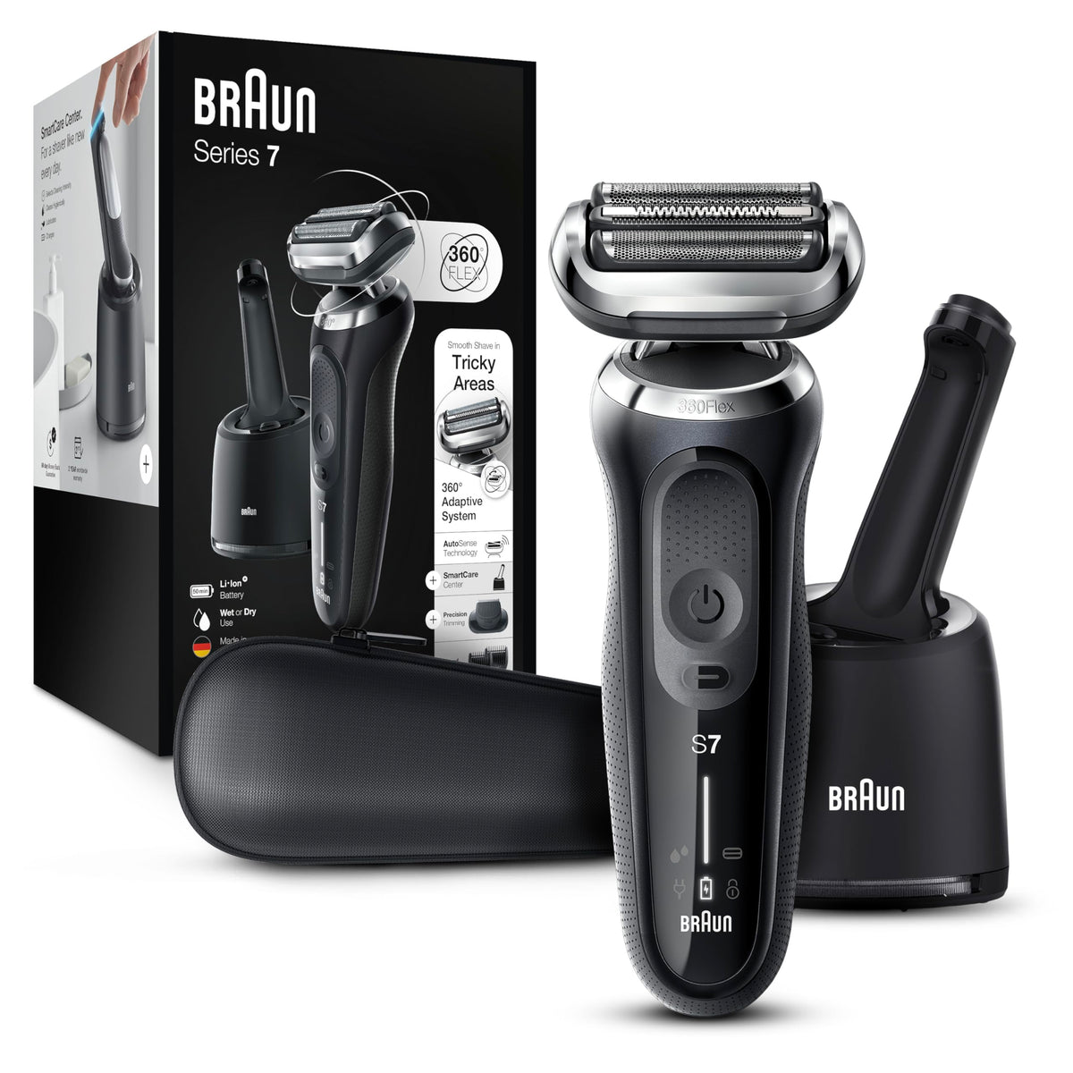 Braun Series 7 7075cc Electric Razor front view in black