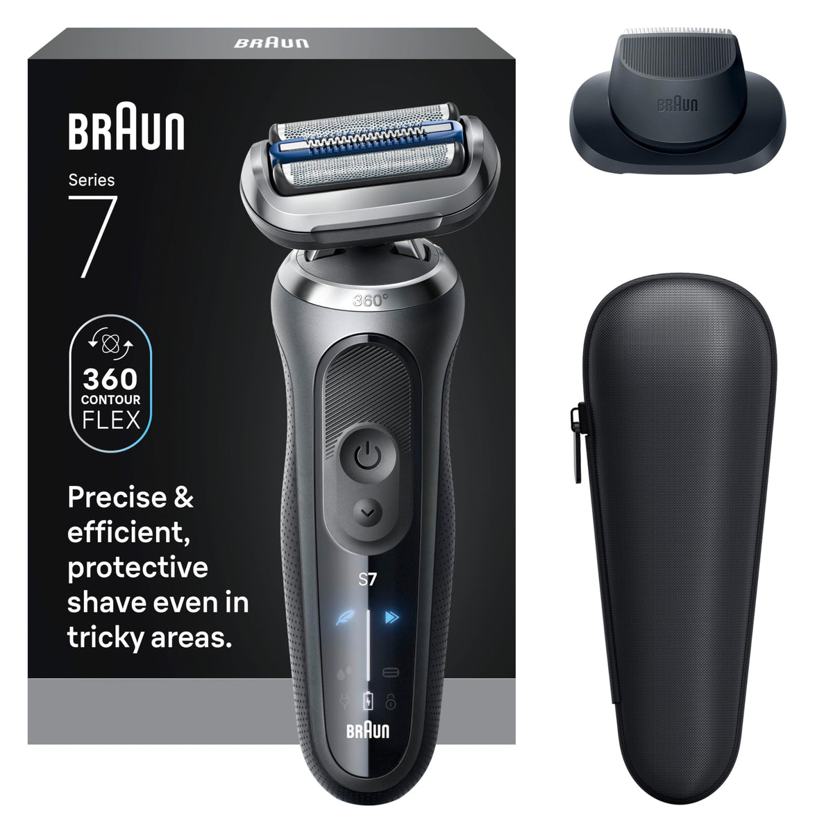 Braun Series 7 7120s electric shaver front view in space grey