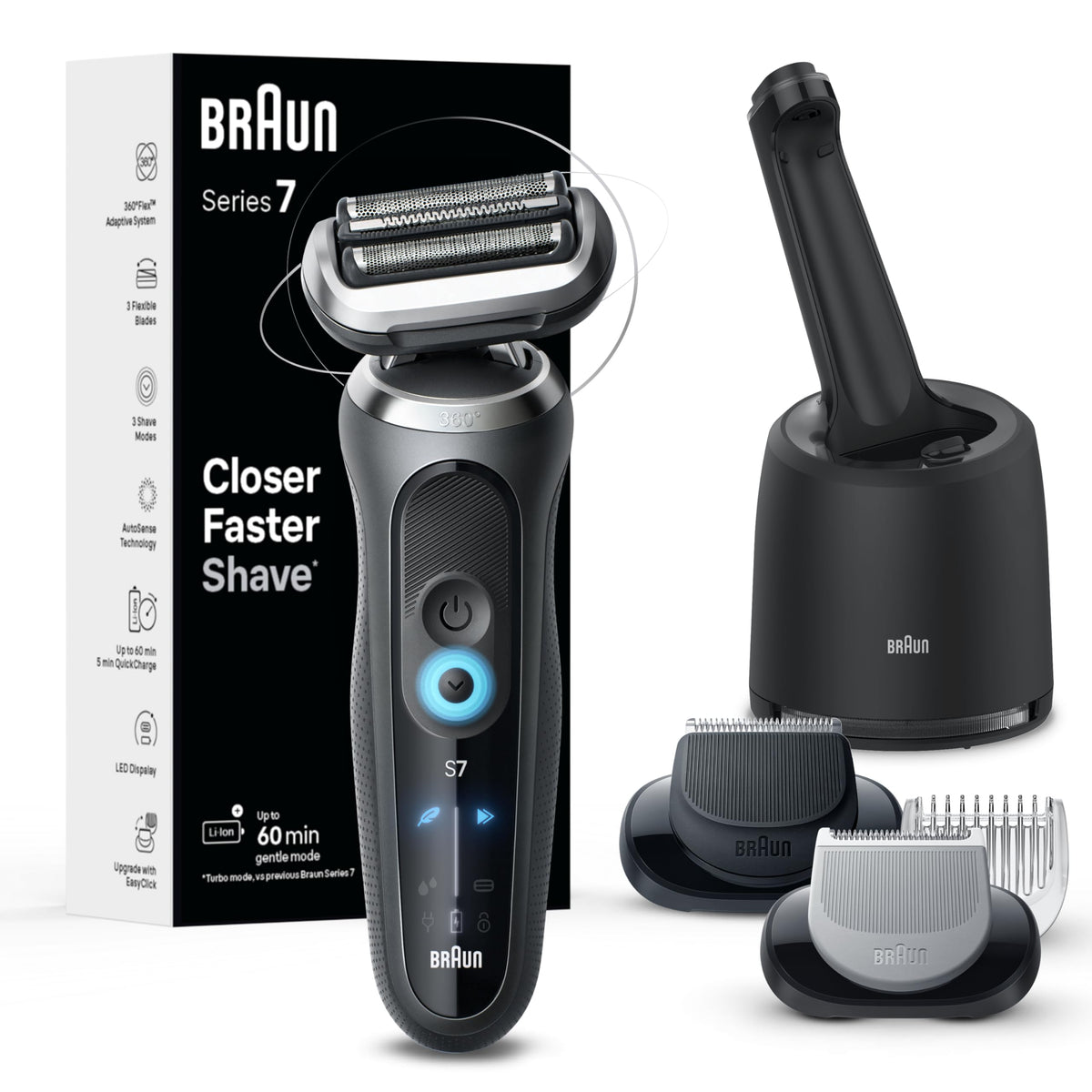 Braun Series 7 7177cc electric shaver front view in Space Grey
