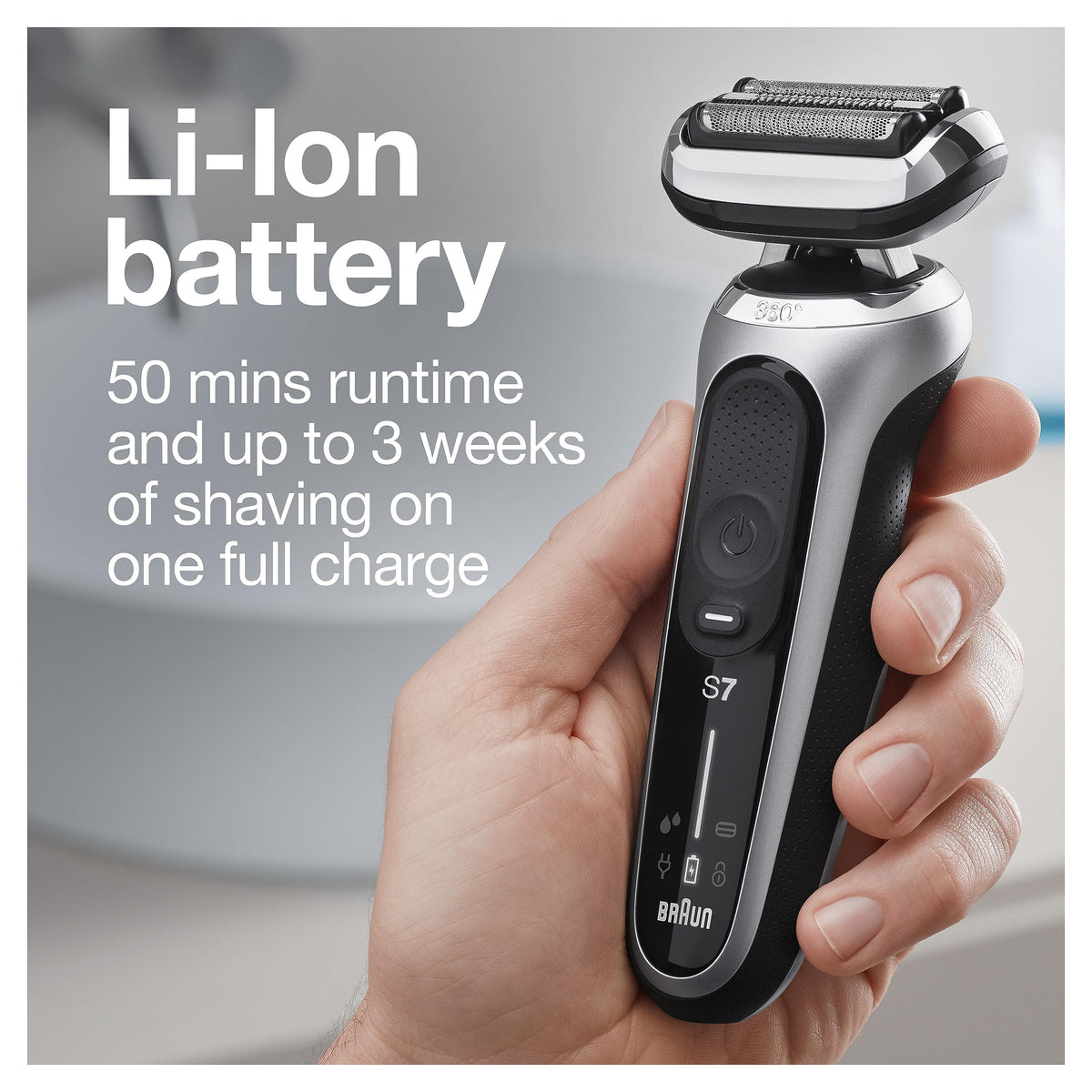 Braun Series 7 electric razor side view showing SensoFoil blades